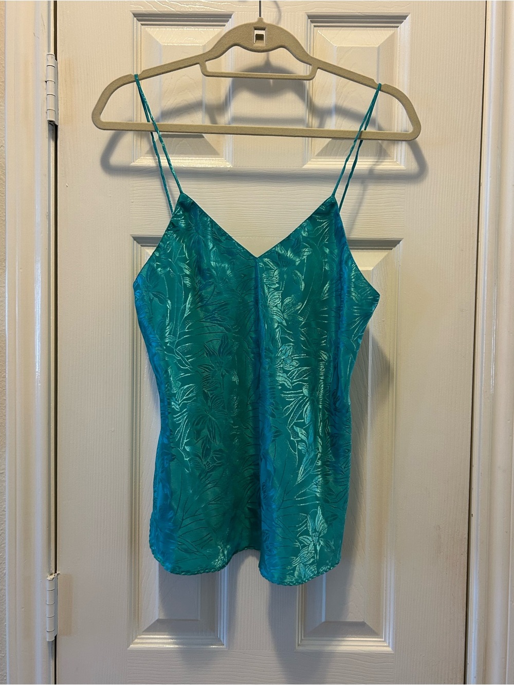 Jayre vintage Teal Floral Jacquard Silk-Feel Spaghetti Strap Cami